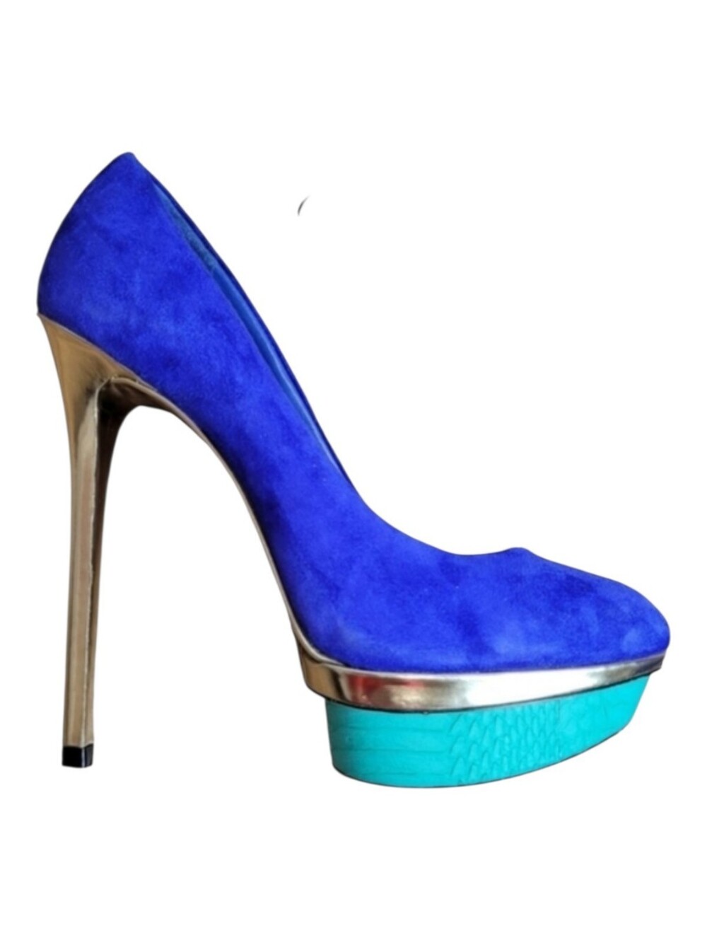 B Brian Atwood Women Fontanne Blue Suede Teal Snakeskin Stiletto Platform Heel 7